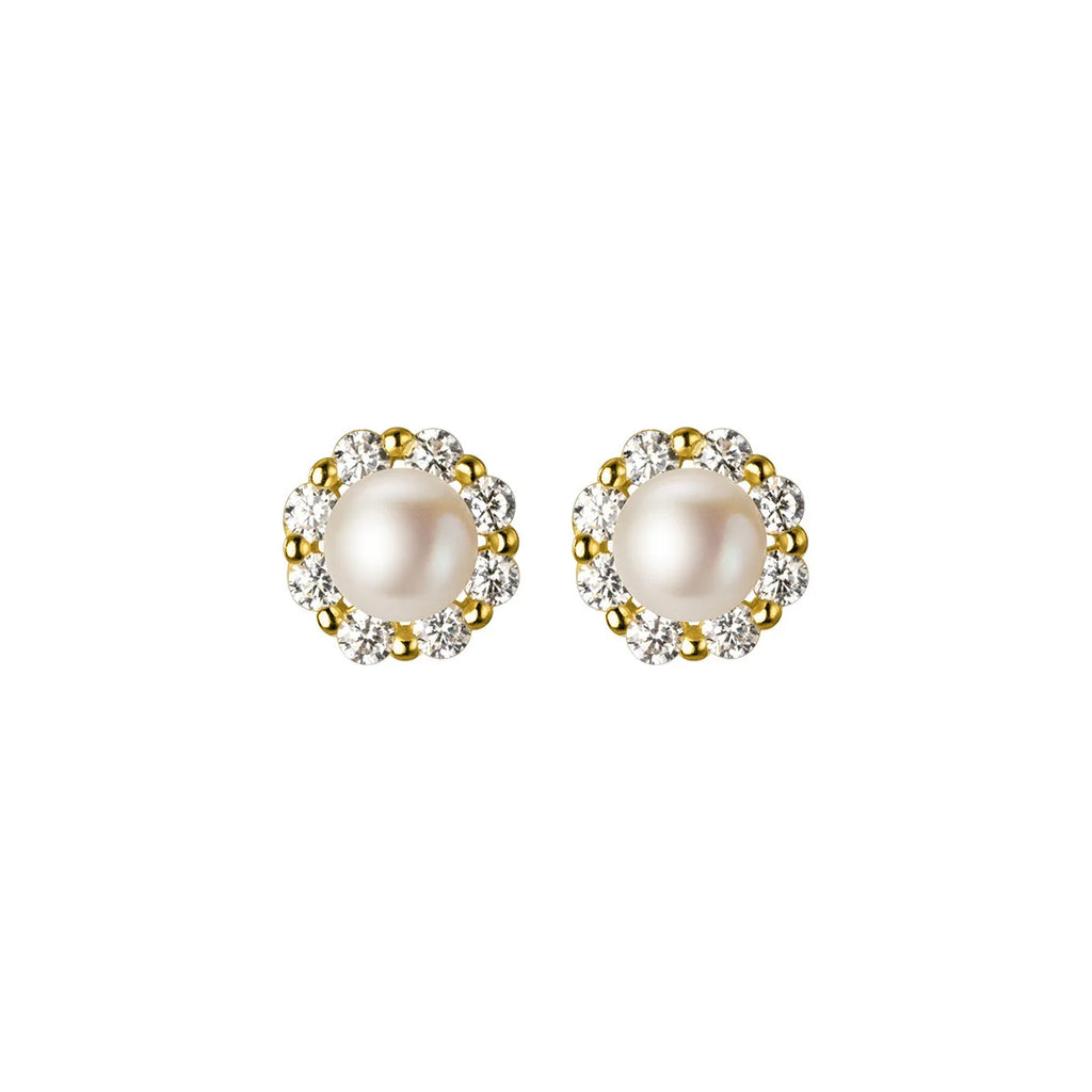Fashion Jewelry 925 Sterling Silver Round Circle Mini Zircon Natural Real Pearl Gold Plated Hoop Stud Earrings for Women