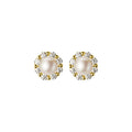 Fashion Jewelry 925 Sterling Silver Round Circle Mini Zircon Natural Real Pearl Gold Plated Hoop Stud Earrings for Women