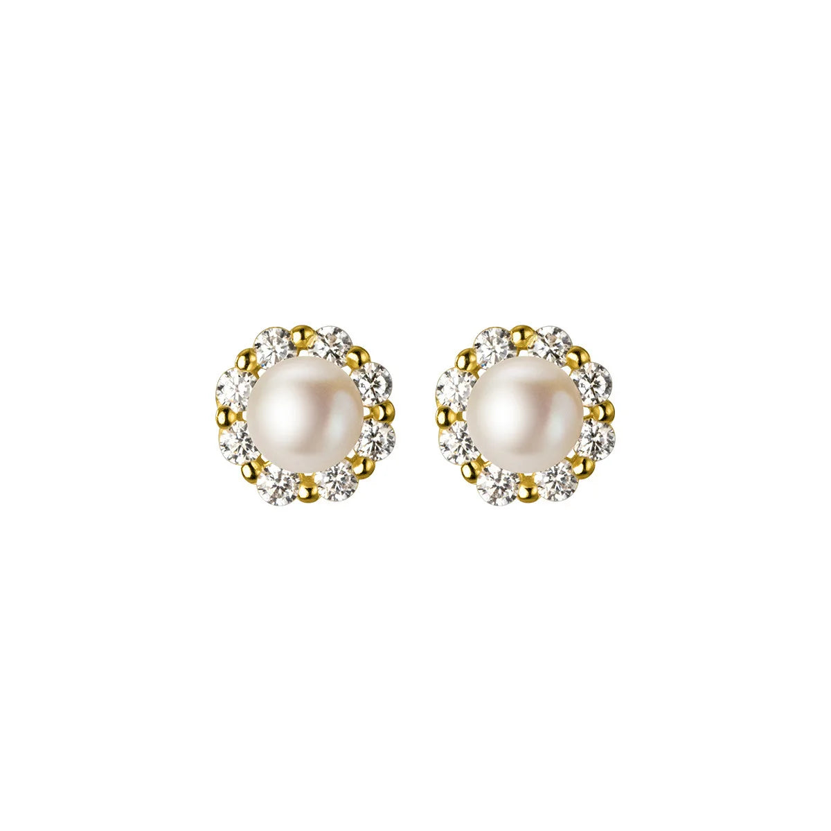 Fashion Jewelry 925 Sterling Silver Round Circle Mini Zircon Natural Real Pearl Gold Plated Hoop Stud Earrings for Women