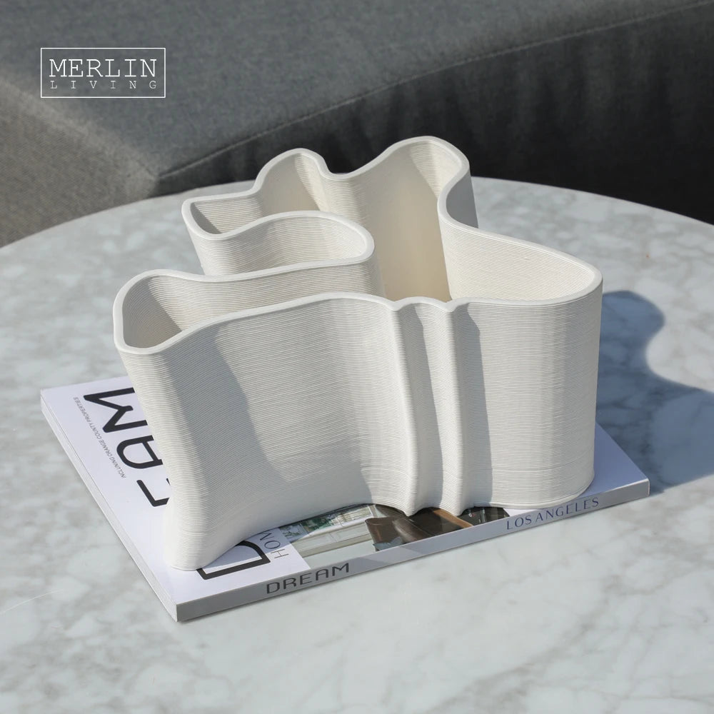 Merlin Living 3D Printing Vase High Difficulty Process Irregular Graphic Vase Flower White Vase Chaozhou Ceramic Factory OEMODM