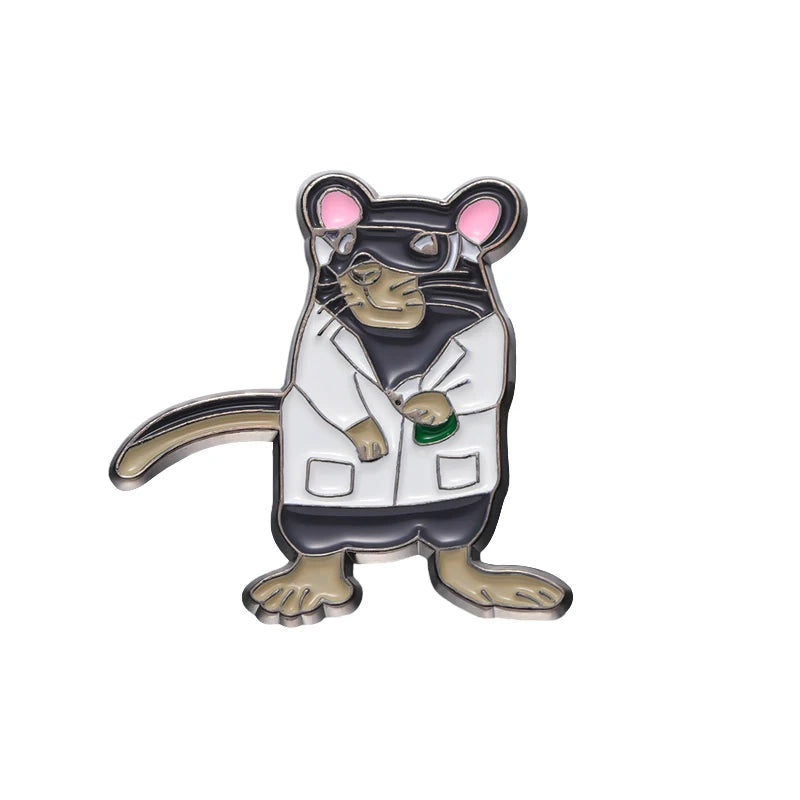 Scientist Rat Enamel Pins Custom Researchers Brooches Lapel Badges Cartoon Animal Job Jewelry Gift for Kids Friends