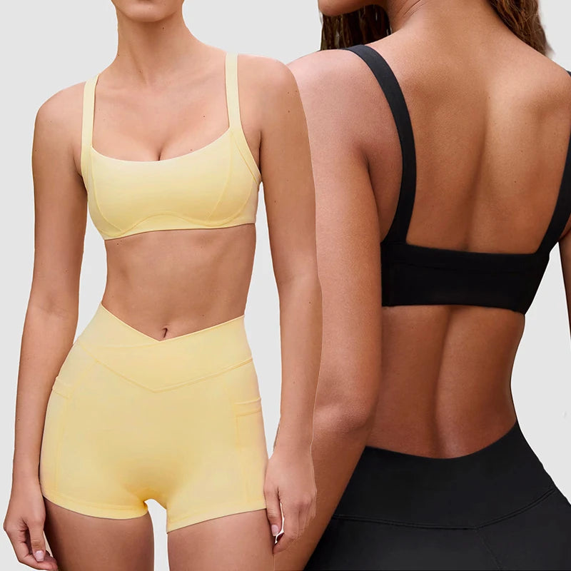 2 Piece Workout Sets Womens Nylon Fitness Yoga Set Custom Plus Size Ladies Gym Wear High Quality Yellow Workout Gym Set Women