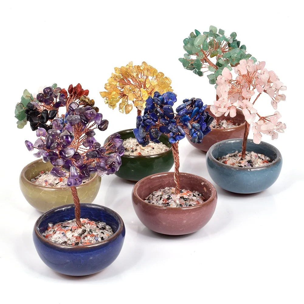 Hot Wholesale Home Decor Natural Rose Quartz Crystals Healing Stones Money Tree Luck Crystal Tree
