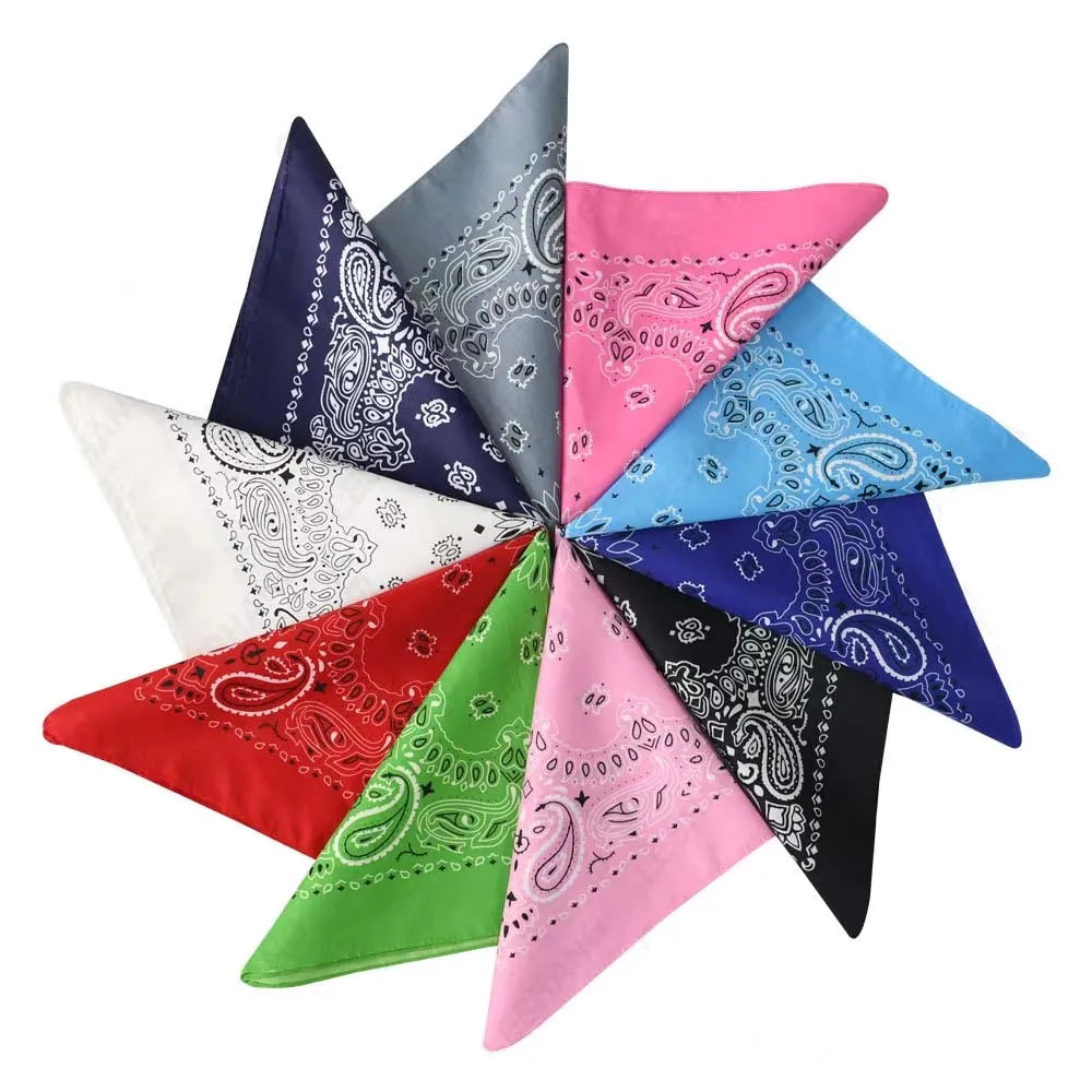Outdoor Headwear Sport Scarf Neck Headband Polyester Paisley Pattern Square Bandanas Custom Embroidered Logo Polyester Bandanna