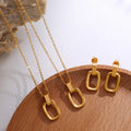 Jewelry French Vintage Oval Pendant Earring Set 316L Steel 18K Geometric Hollow Necklace Earring Set