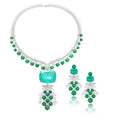 Exaggerated Luxury Paraiba Pendant Jewelry Green Emerald Zirconia Beads Tassel Special Pattern Design Necklace Earring  Set