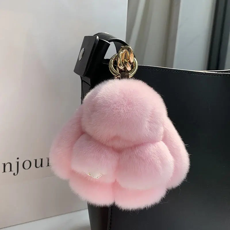 10cm Rex Rabbit Plush Bunny Fur Pendant Bag Ornaments Keychain Mobile Phone Accessories Car Keyring Bunny Pompom Fluffy Keychain