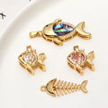 Shiny Brass Gold CZ Whale Small Goldfish Fish Bone Pendant for DIY Material Craft Supplies