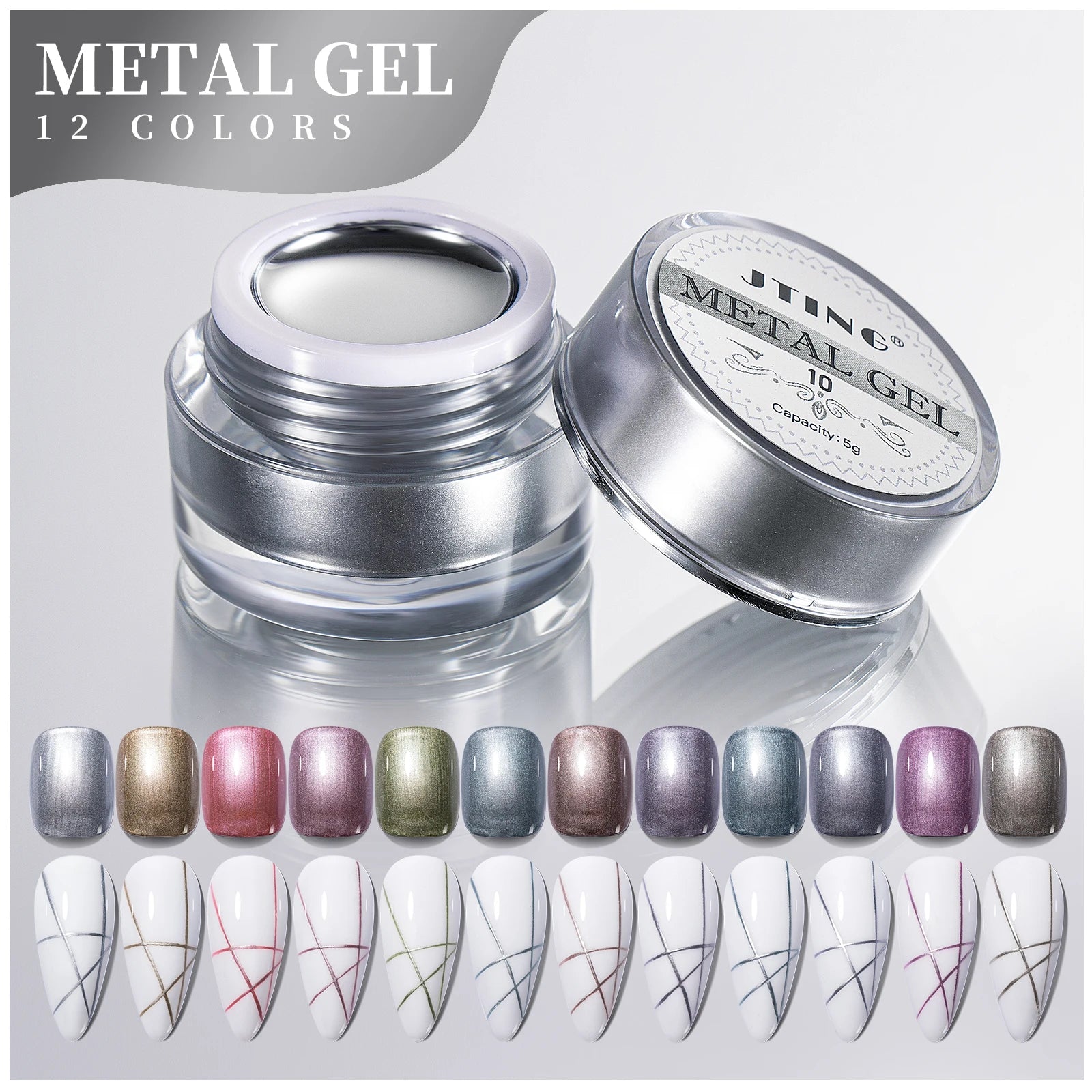 JTING Superior Quality Mirror Effect 12colors Metal Painting Gel Polish High Density Rose Gold Silver Colors Metal Gel Polish
