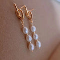 Hesiod Women's Freshwater Pearl Jewelry Set Gold Plated Ear Wrap Crawler Hook Earrings Cuff Fashionable for Girls