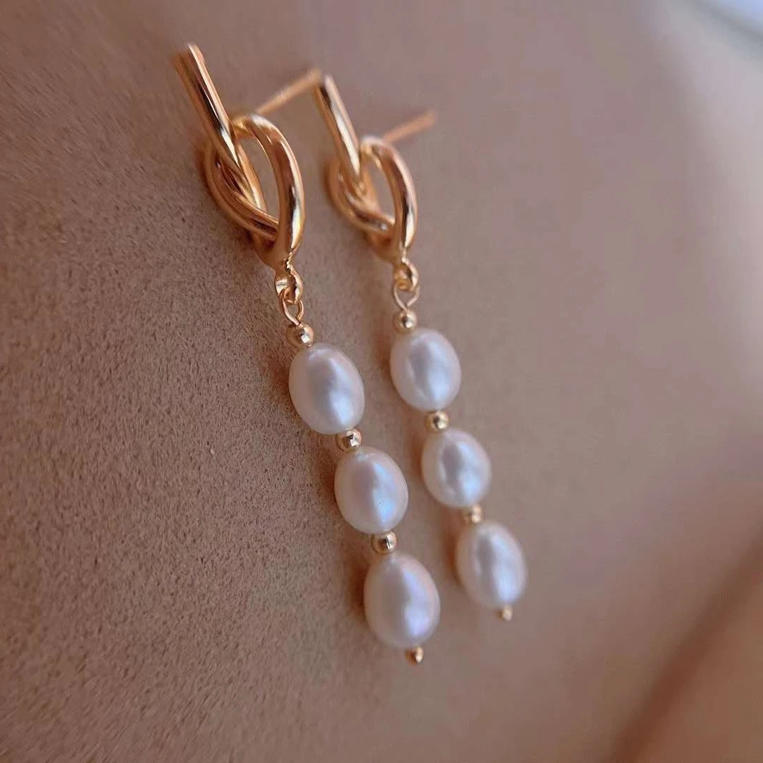 Hesiod Women's Freshwater Pearl Jewelry Set Gold Plated Ear Wrap Crawler Hook Earrings Cuff Fashionable for Girls