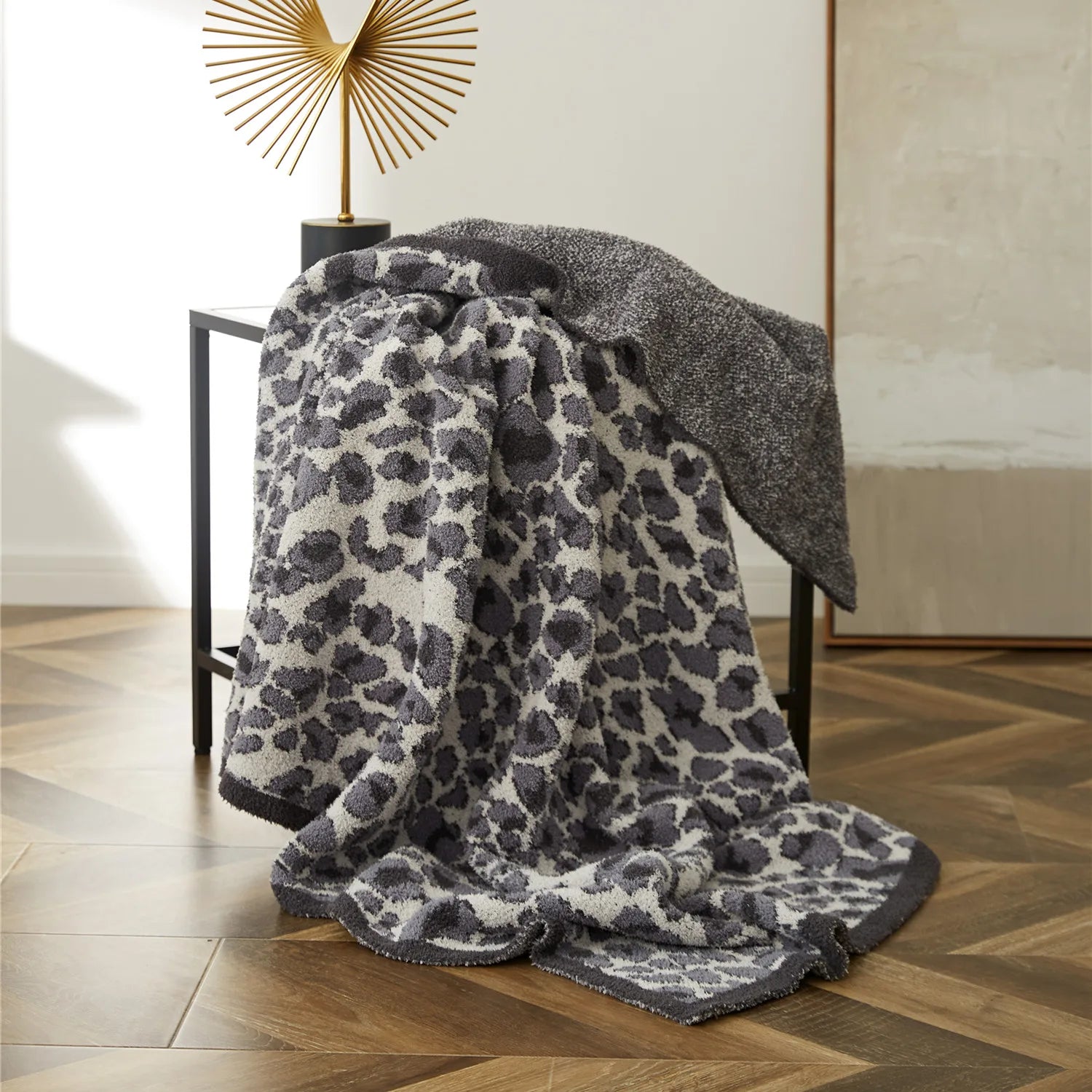Ps Low Moqjacquard Zebra Beach Wniter Beach Luxury Knitted Leopard Robes Polyester Baby Feather Yarn Weight Knit Throw Blanket