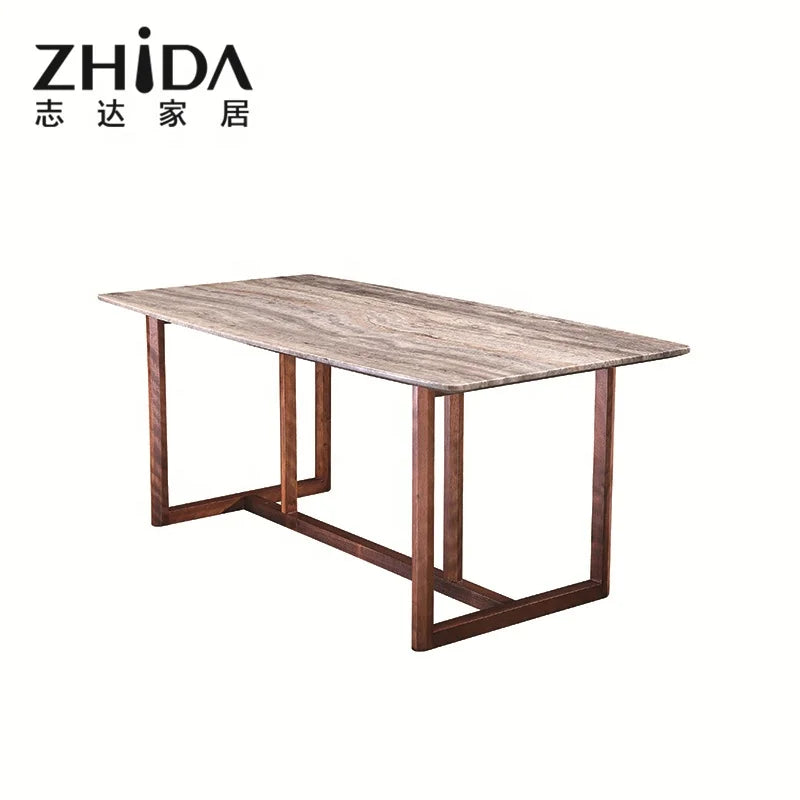 Foshan Supplier Custom Made Dining Room Furniture Good Quality 6 8 Seater Solid Wood Frame square Marble Modern Dining Table