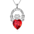 Fine Jewelry 925 Sterling Silver Claddagh Engraved Crown Red Heart Crystal Pendant Necklace