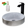 Bathroom Glass Wash Basin Coloring Round Vanity Countertop Sink