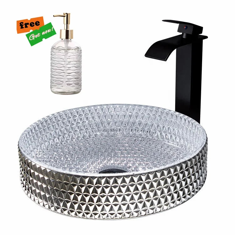 Bathroom Glass Wash Basin Coloring Round Vanity Countertop Sink