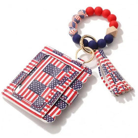 Bracelet Wristlet Keychain New Leopard Print Silicone Bead July 4th Independence Day American National Flag Keychain