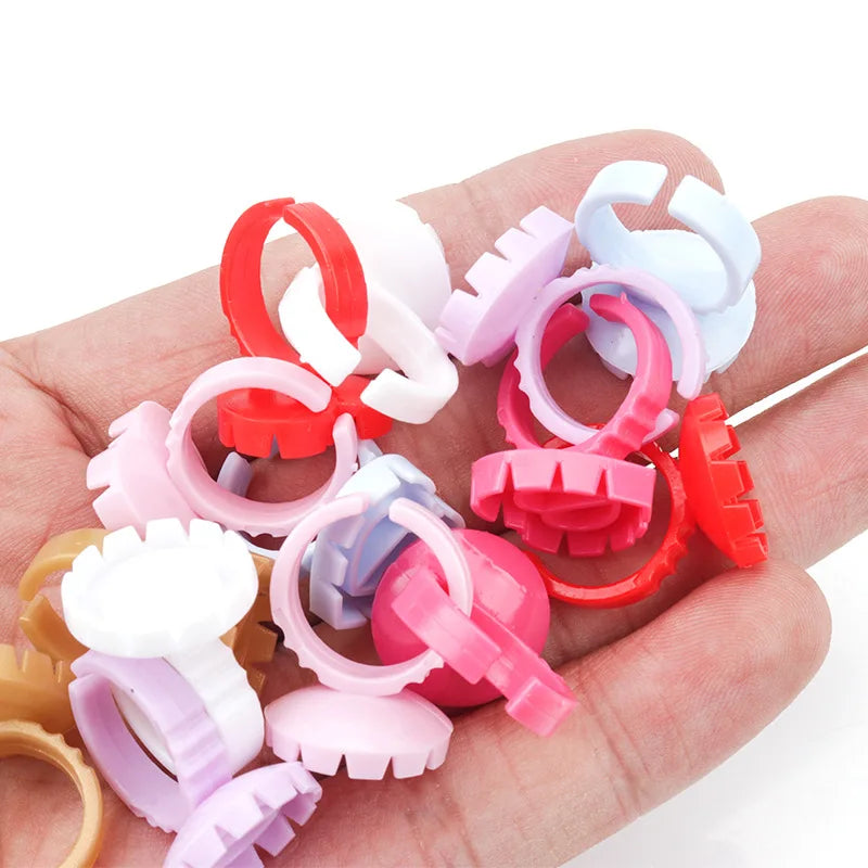 Wholesale 100Pcs/pack Disposable Eyelash Glue Fan Cup Rings Holder Multicolor Tattoo Pigment Rings for Eyelash Extension