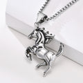Punk Style Silver Color Horse Design Box Chain Stainless Steel Pendant Necklace Jewelry for Men