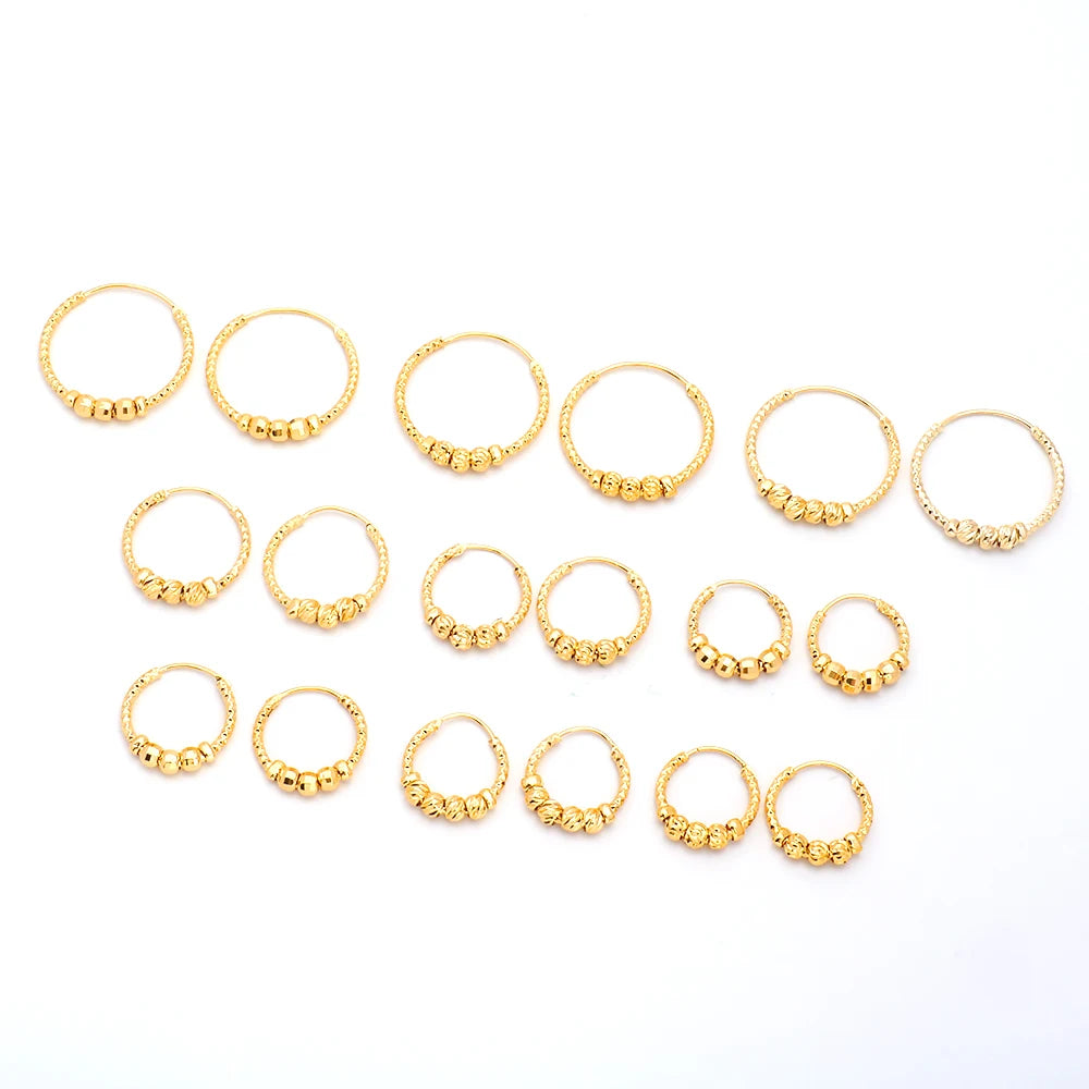 Jinxiuxing Ladies24k Gold Plated Huggie Earrings Women's Gold Plated Round Hoop Earring Women's  Hoop Earring With  Beads