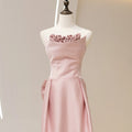 Jancember LDC6533 Romantic Pink Sleeveless Satin Bow Boat Neck Wedding Dresses