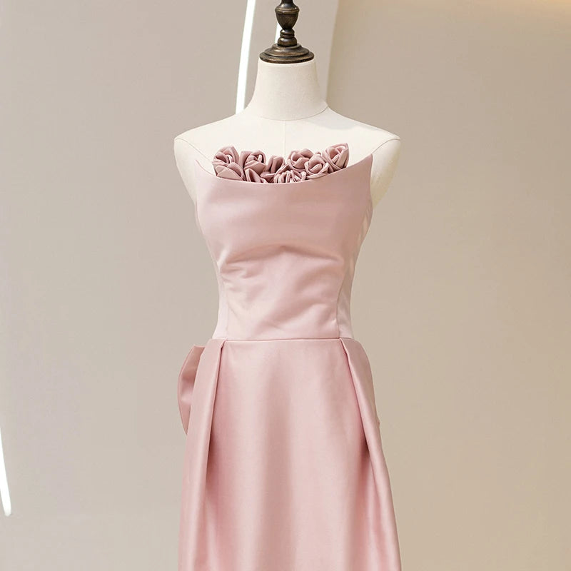 Jancember LDC6533 Romantic Pink Sleeveless Satin Bow Boat Neck Wedding Dresses