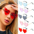 2025 Rimless Heart Flame Personalized UV400 Eyeglasses Oculos De Sol Feminino Heart Shape Fire Flame Sunglasses Women