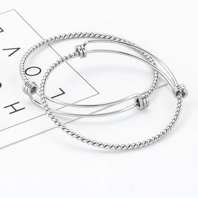 Fashionable Braided Double Bangle Women Men Thin Twisted Stainless Steel Links Factory Price Bracelets Waterproof Bangles