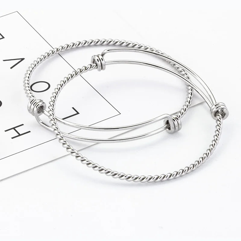 Fashionable Braided Double Bangle Women Men Thin Twisted Stainless Steel Links Factory Price Bracelets Waterproof Bangles