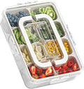 OWNSWING  8 Compartment White Plastic Divided Snack Serving Tray with Lid and Handle for Party Travel and Picnic