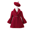 90-130cm Girls' Winter Solid Color Patchwork Fur Collar Woolen Coat Jacket