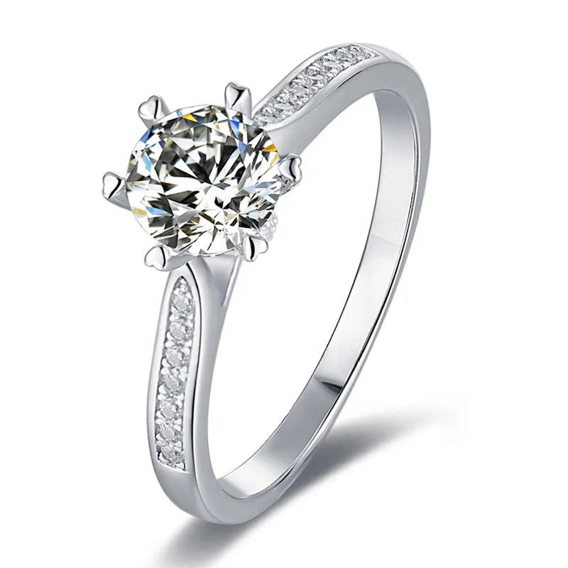 High Quality Moissanite Ring GRA Certificate 925 Silver 1Carat Moissanite Engagement Ring for Wedding Gift