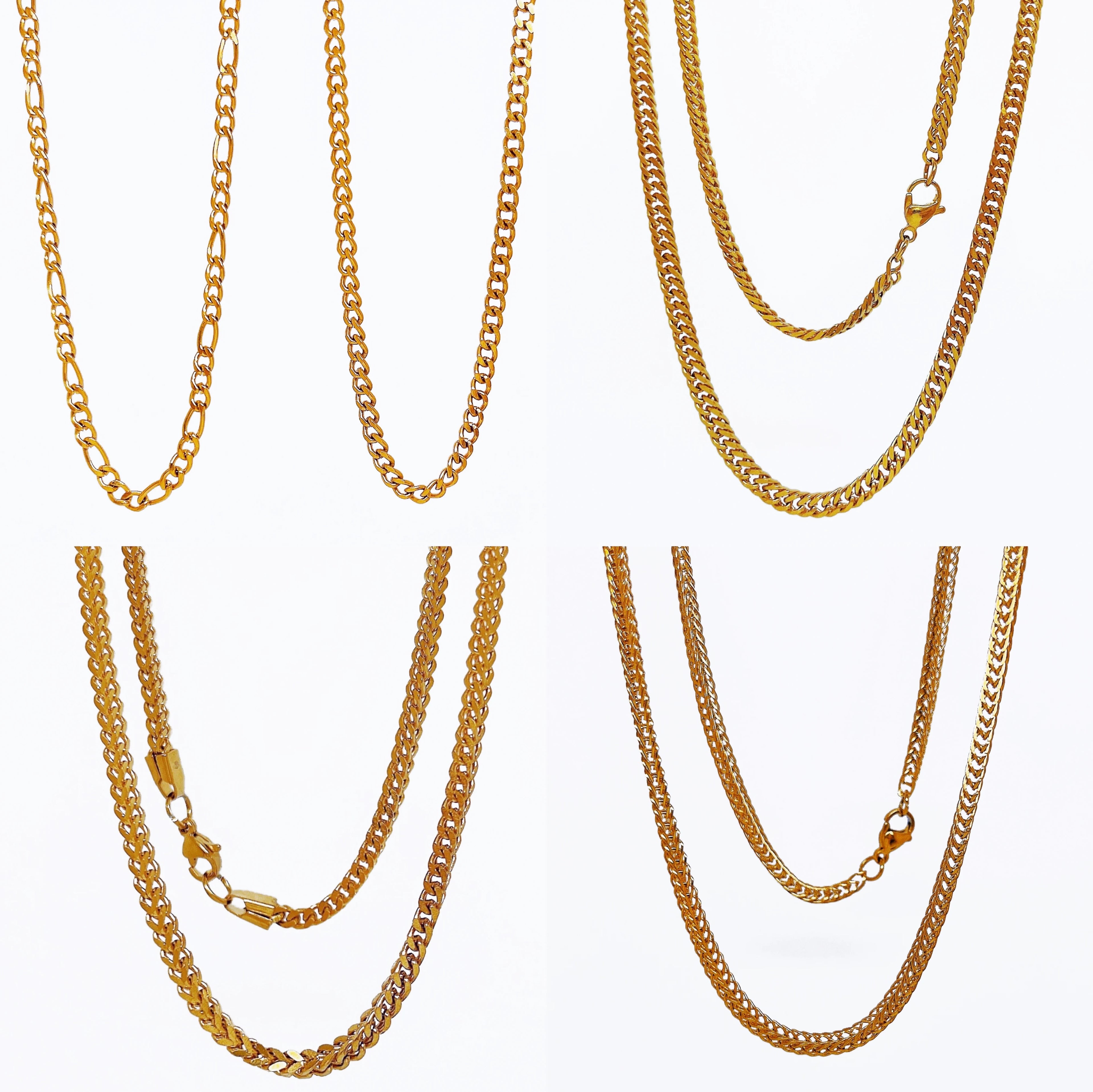 No Fade Cuban Link Curb Chain PVD 18k Gold Franco Necklace Stainless Steel Figaro Chains 3mm Foxtail Chain Necklace for Men