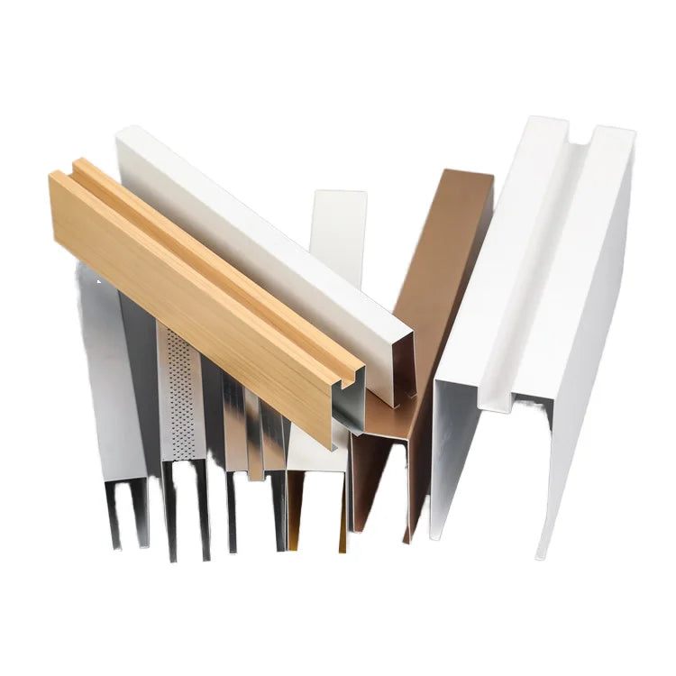 Interior U-Shaped Tube System Wood Grain Suspended Aluminum Baffle Ceiling Cladding for Office