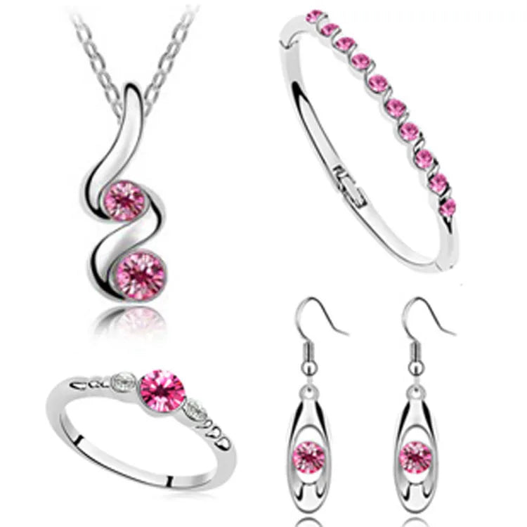 4 Style Luxury Calabash Diamond Necklace Earrings Ring Bracelet 5pcs  Set for  Women Party Bling Bling  Jewelry
