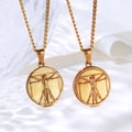 Stainless Steel Jewelry China Manufacturer Wholesale PVD 18k Gold Plated Da Vinci Inspired Vitruvian Man Pendant Mens Necklace