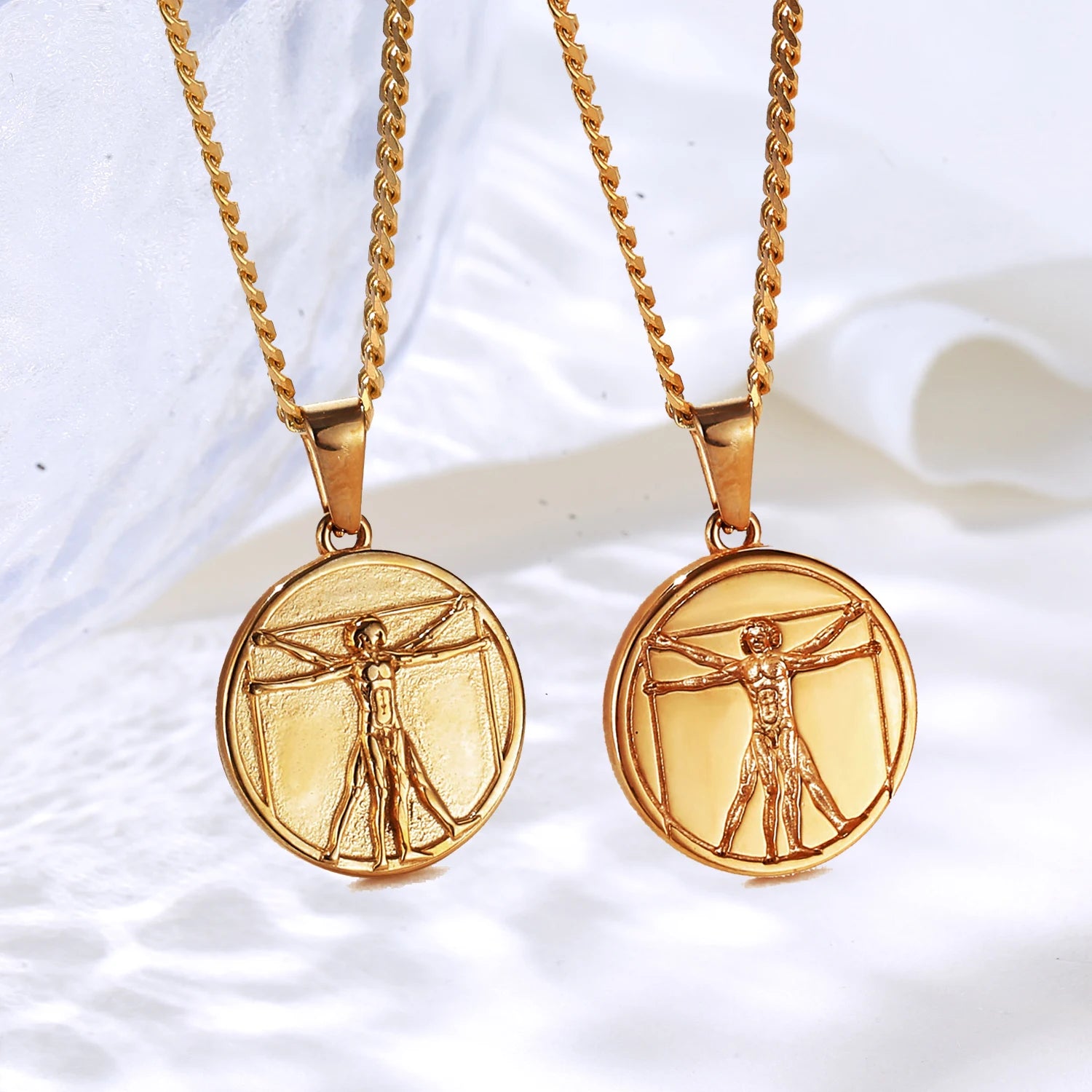 Stainless Steel Jewelry China Manufacturer Wholesale PVD 18k Gold Plated Da Vinci Inspired Vitruvian Man Pendant Mens Necklace