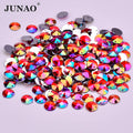 JUNAO Factory Top Quality 10mm Red AB Crystal Rivoli Sewing Flatback Rhinestones Applique for Wedding Dress