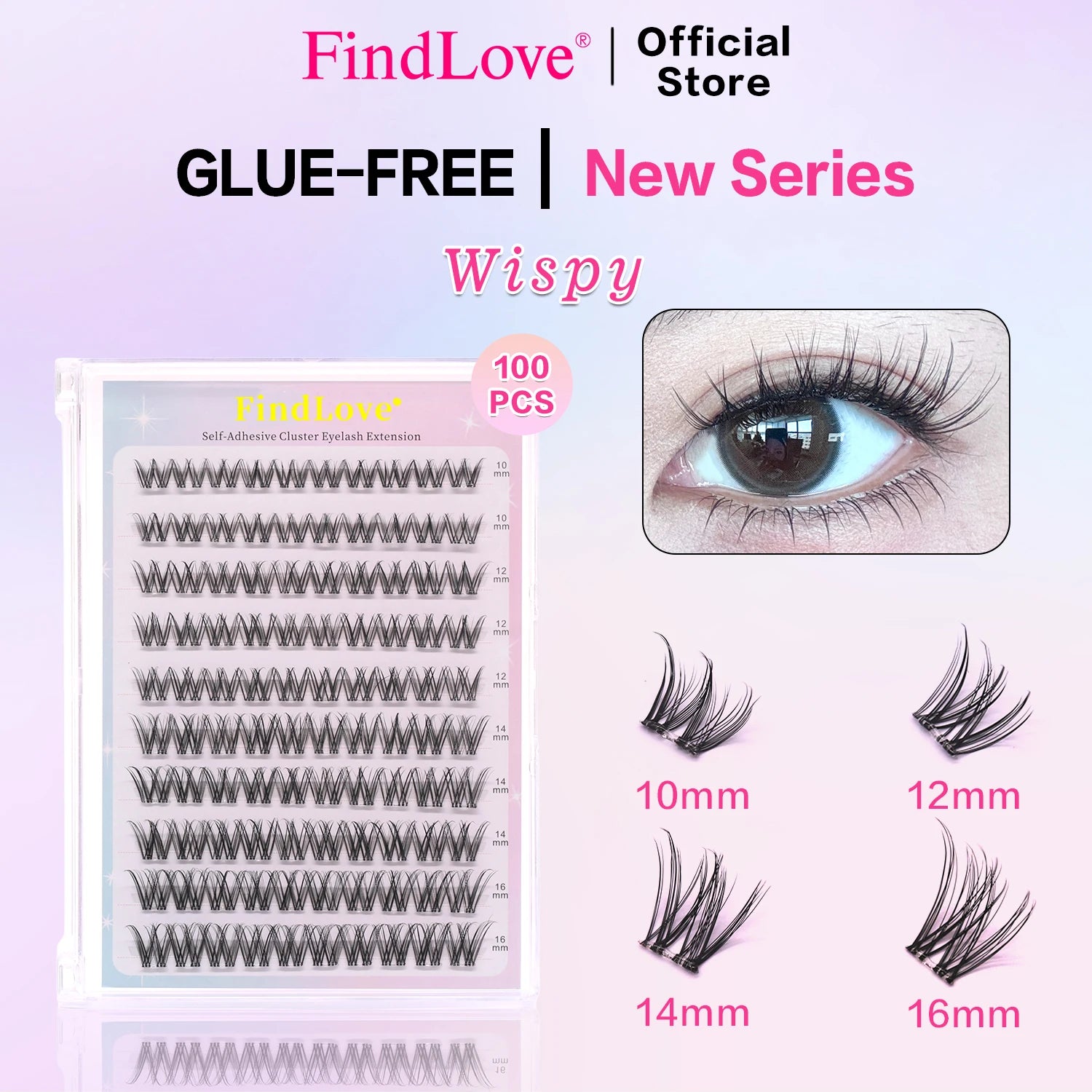 Custom Logo Press on Cluster Lashes Thick Volume 3D Glue Free False Eyelashes 7-10 Day Long Lasting No Glue Needed Pre Cut
