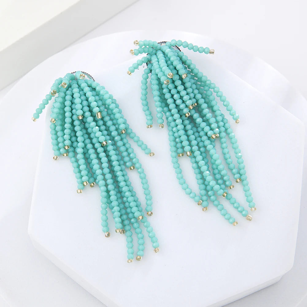 New Arrival Fashion Personality Crystal Earrings Boho Style Long Tassel Beaded Earrings for Women