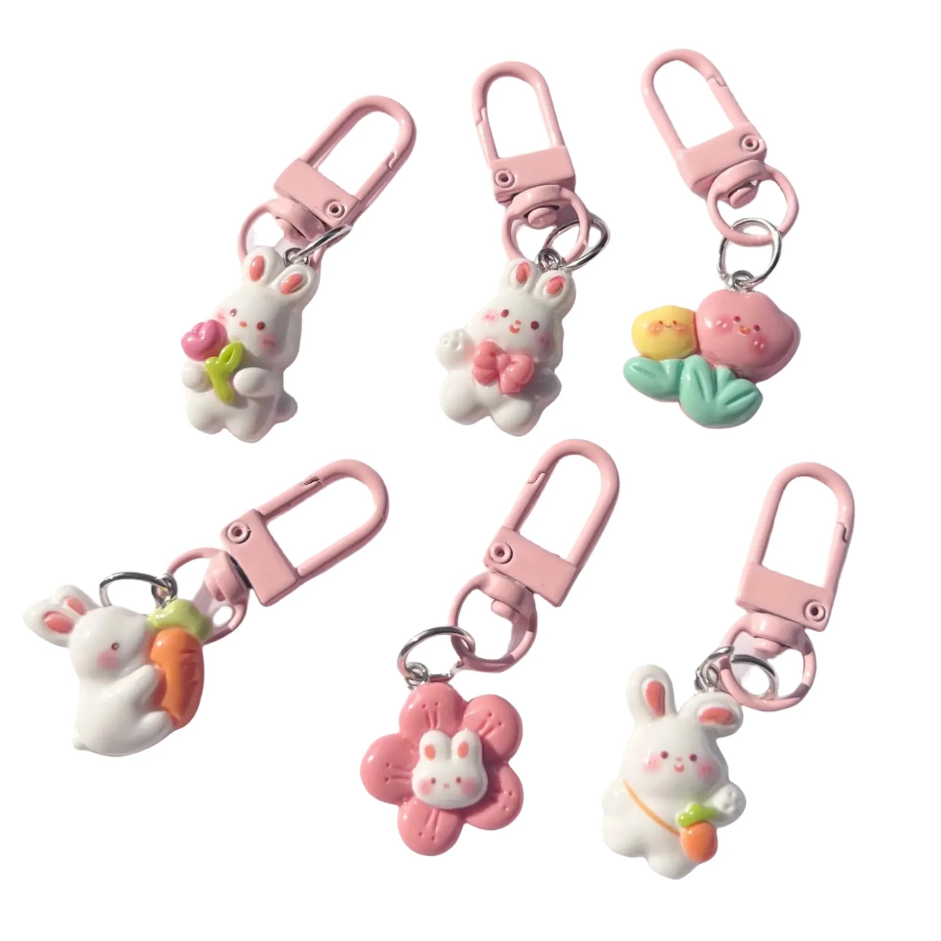Rabbit Cute Resin Keychain Flower Radish Pendant Tulip Keyring for Girls Kids Best Friend Gift Backpack Hanging Accessories