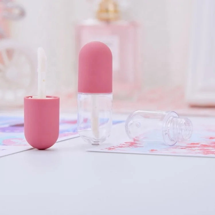 Capsule Shape 3ml Lip Gloss Container Tube PETG Plastic Pink Lipgloss Packaging Empty Liptint Bottle