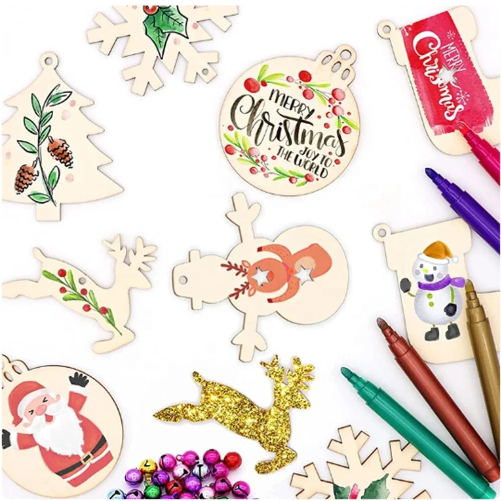 Wooden DIY Christmas Ornament Blank Wood Disc Cutouts for Kids Adults Christmas Tree Decorations Figurines for Crafts Toy Making