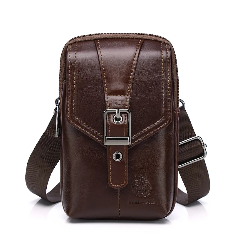 SCHLATUM Vintage Custom Logo Wholesale Genuine Leather Small Shoulder Bag Funny Crossbody Waist Bags for Men