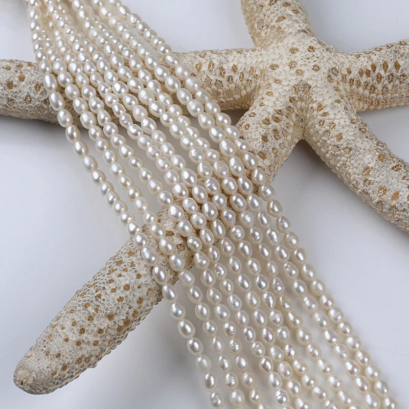 Zhuji 3.5-4mm Natural Real Rice Loose White  Freshwater Pearl Beads Pearl Strands