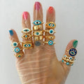 Gold Plated Jewelry Turkish Devil Eyes Band Finger Ring Rhinestone Crystal Enamel Blue Demon Eye Rings