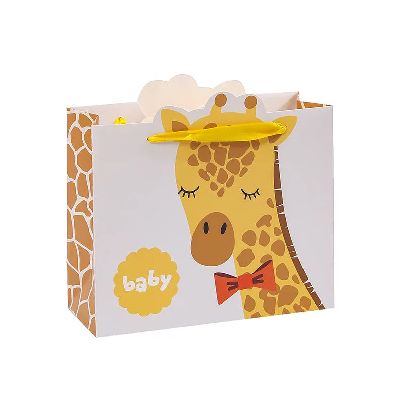 Brand New Recyclable Craft Paper Bags with Ribbon Handles Custom Animal Pattern Printed 230gsm Thickness for Gift & Craft Use