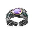 C8270 Abiding Shield 3 Years Long Lasting Two-Tone Plating Handmade 925 Sterling Silver Jewellery Adjustable Amethyst Ring