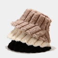 Winter New Fashionable Striped Bucket Hats for Men Women 3D Embroidered Soft Plush Thick Warm Panama Caps for Skiing Outdoor MegaBDM