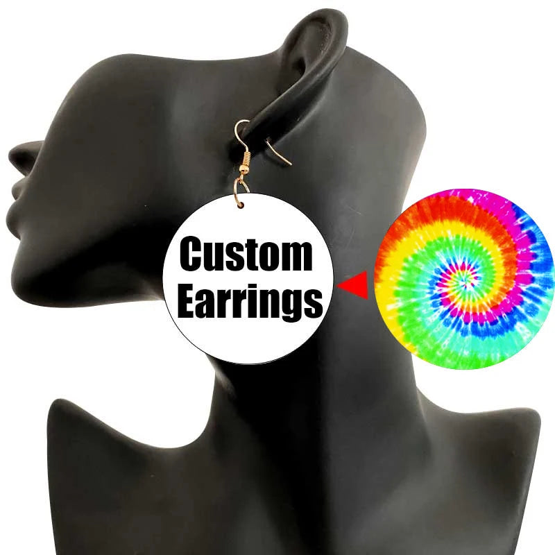 Rainbow Tie Dye Tie-Dye Design Wooden Dangle Earrings Natural Wood Drop Earrings